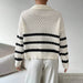 Polo Collar Pullover Women Autumn Winter Classic Striped Loose Casual Sweater Top-Fancey Boutique