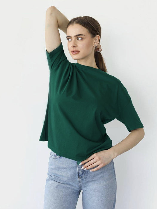 Summer Clothes T Shirt Women Cotton Basic Loose Top Soft T Shirt-Green-Fancey Boutique