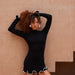 Wave Edge Dress Sexy Tight Wooden Ear Curling Knitted Dress Long Sleeve Ball Autumn Winter-Black-Fancey Boutique