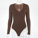 Color-Coffee-Autumn Winter Bottoming Shirt Tight Sexy Women Clothing Modal Long Sleeve V-neck Bodysuit-Fancey Boutique