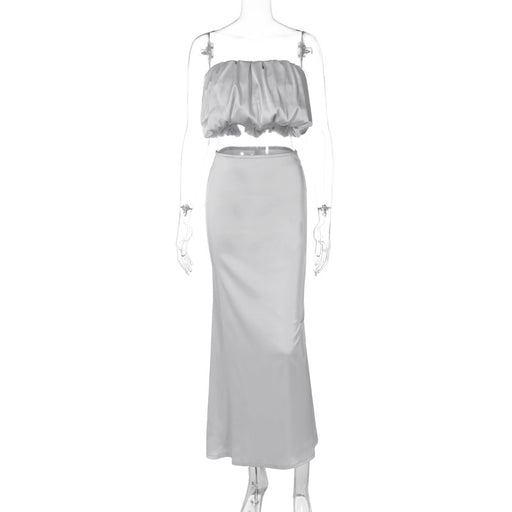 Women Clothing Summer Classic Horizontal Bra Top Slim Skirt Set-Silver-Fancey Boutique