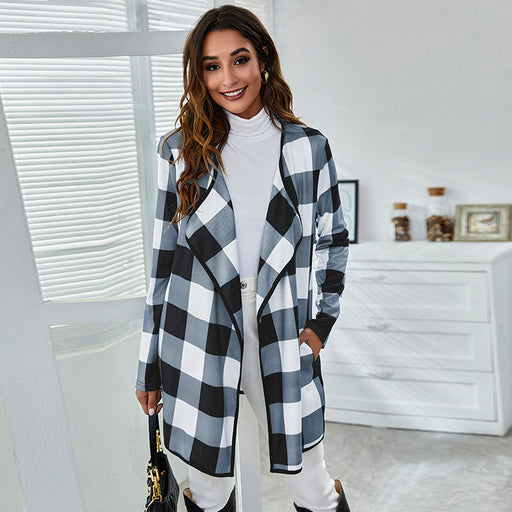 Color-Multi-Autumn Winter Pocket Loose Casual Plaid Printed Coat-Fancey Boutique