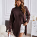 Color-Red Coffee Color-Winter Solid Color Half Collar Pullover Sweater Mid Length Split Dress Women-Fancey Boutique