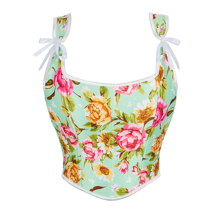 Green Floral Pattern Double Shoulder Strap Adjustable Women Tube Top Chest Support Court Body Shaping Top-Green Flower-Fancey Boutique