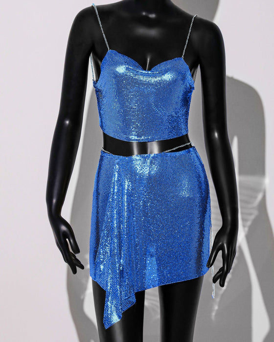 Outfit Skirt Metal Sequ Sling Skirt Set Sexy Sexy Two Piece Set Women-Royal Blue-Fancey Boutique