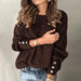 Color-Brown-Button Sweater Autumn Winter Loose Round Neck Outer Wear Sweater Women-Fancey Boutique