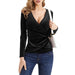 Color-Black-Sexy V neck French Top Elegant Long Sleeve Women Clothing T shirt Suede Bottoming Shirt Warm-Fancey Boutique