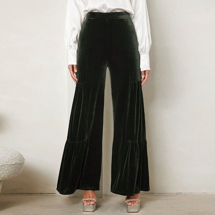 Color-blackish green-Dark Green Pleuche Wide Leg Pants Women Draping Effect Trousers High Waist Straight Loose Slimming Casual Pants-Fancey Boutique