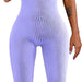 Color-Lavender-Summer Sexy Women Yoga Jumpsuit Ribbed Square Collar Sleeveless Sports Jumpsuit Trousers-Fancey Boutique