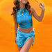 Summer Tie Dyed Printed Pullover Vest Sexy Sexy Hip Split Skirt Set-Blue-Fancey Boutique