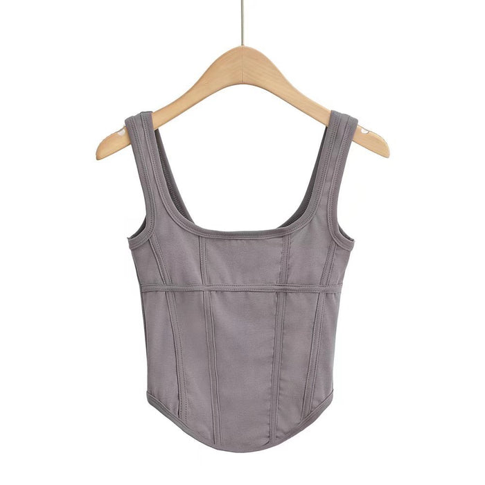 Color-Gray-Curved Hem Exposed cropped Sexy Niche Design All-Match Summer Wear Sexy Boning Corset Boning Corset Camisole-Fancey Boutique