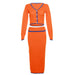 Color-Orange-Fall Women Clothing Color Contrast Slim Long Sleeve Top Sexy Sheath Skirt Set-Fancey Boutique