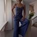 Summer Sexy Sexy Cutout Tied Top Casual Wide Leg Pants Suit-Blue Trousers-Fancey Boutique