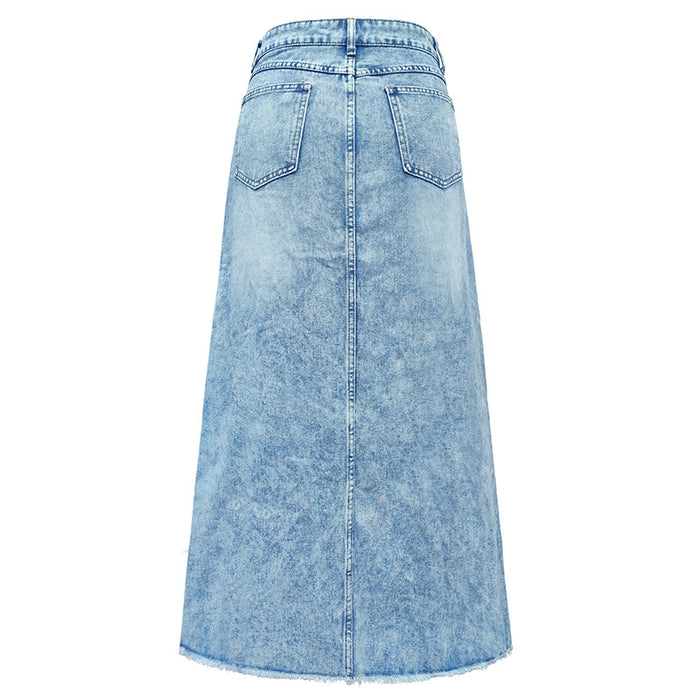 Spring Autumn High Waist All Matching Minimalist A line Skirt Retro Elegant High Sense Denim Skirt-Fancey Boutique