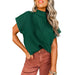 Color-Green-Fall Solid Color Pullover High Collar Short Sleeved Top Women Simple Thread Sweater Women-Fancey Boutique