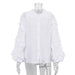 Women Clothing Early Spring Court Lantern Sleeve Women Shirt Casual Doll Collar Cotton White Shirt-White-Fancey Boutique