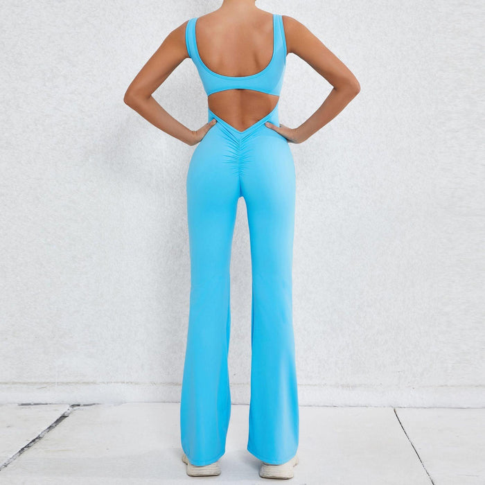 Color-Flame Blue-Autumn Sand Hollow Out Cutout Beauty Back One Piece Peach Hip Lifting Sport Workout Clothes Micro Pull Yoga Jumpsuit Jumpsuit-Fancey Boutique