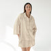 Color-Khaki-Summer Cotton Linen Pajamas Outer Wear Long Sleeve Shorts Two Piece Set Loose Ladies Home Wear-Fancey Boutique