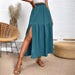 High Slit Ruffled Smocking Waistline Skirt Spring Summer High Grade Long Skirt for Women-Fancey Boutique