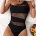 Women Swimsuit Mesh Stitching Jumpsuit Sexy One Shoulder One Piece-Fancey Boutique