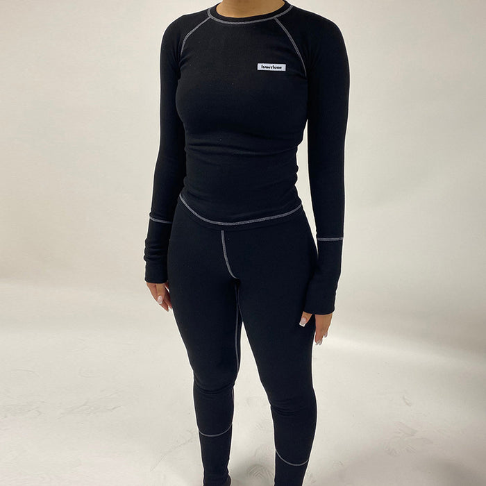 Color-Black-Women Clothing Winter Slim Long Sleeve Top Sports Yoga Skinny Pants Suit-Fancey Boutique