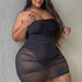 Color-Black-Plus Size Sexy Big Brand Sheer Mesh Tight Slim Dress Dress-Fancey Boutique