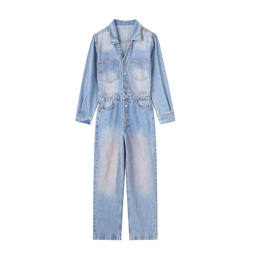 Color-Blue-Women Clothing French Pan Pink Washed Denim Jumpsuit-Fancey Boutique