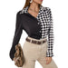 Color-Black and white-Shirt Personalized Buckle Stitching Shirt Comfortable Top-Fancey Boutique