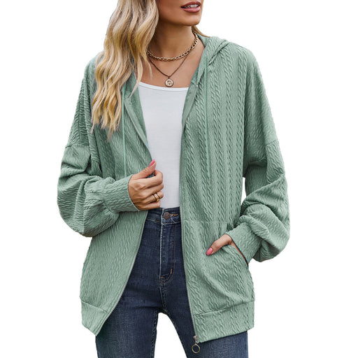 Color-Dark Green-Autumn Winter Solid Color Pocket Long Sleeve Loose Hooded Sweater Women Coat-Fancey Boutique
