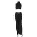Color-Black-Spring Women High Collar Vest Sexy Cropped Split Dress TwoPiece Suit-Fancey Boutique