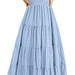 Color-Light Blue-Summer Women Clothing Square Collar Backless Puff Sleeve Pleated Short Sleeves Dress-Fancey Boutique