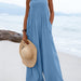 Color-Blue-Summer New Women National Fashion Solid Color Buttons Sling Wide Leg Trousers Jumpsuit-Fancey Boutique