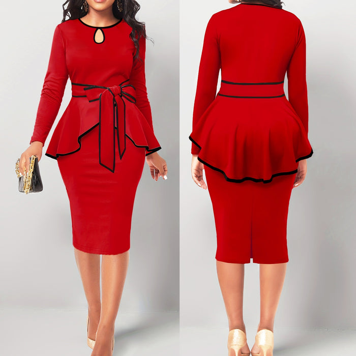 Color-Red-Sexy Elegant Irregular Asymmetric sets Skirt Ruffle Top Back Slit Skirt Two Piece Set Women-Fancey Boutique
