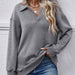 Color-Gray-Women Clothing Autumn Winter Winter Polo Collar Long Sleeve Loose Fitting Fleece Pullover Women-Fancey Boutique