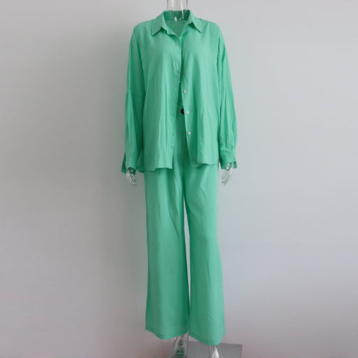 Color-Green-Early Autumn Casual Suit Women Y2g Vacation Batwing Sleeve Shirt Top Straight Leg Trousers Two Piece Suit-Fancey Boutique