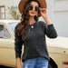 Color-Black-Women Clothing Lace up Pink Sweater Top Long Sleeve Crew Neck Pullover Sweater-Fancey Boutique
