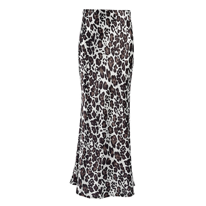 Leopard Print Satin A Swing Skirt Autumn Arrival All Match Long Skirt for Women-Fancey Boutique