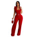 Popular Women Pants Ostrich Fur Diamond Strap Slim Jumpsuit-Red-Fancey Boutique