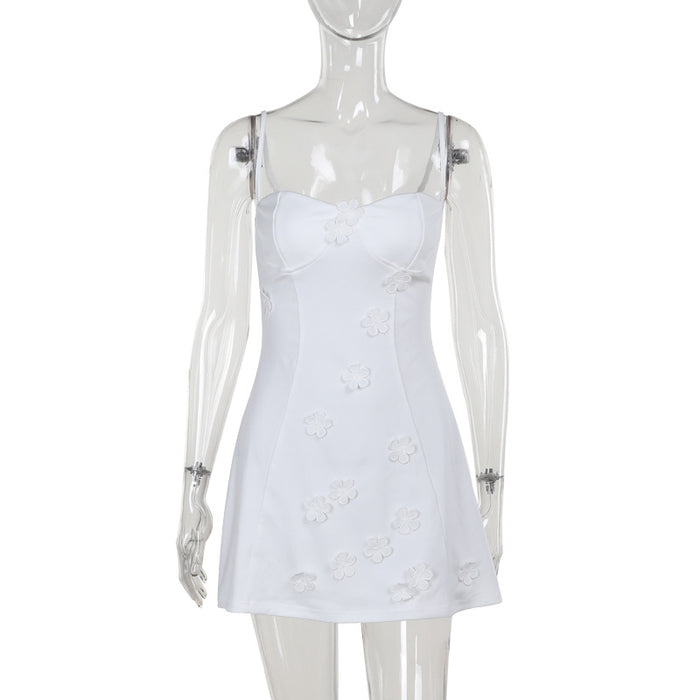 Summer Dress Elegant Sexy Three Dimensional Floral Suspender for Women-White-Fancey Boutique