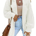 Color-White-Solid Color Loose One Button Collar Pocket Sleeve Splicing Coat Sweater Cardigan for Women-Fancey Boutique