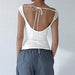 Summer Casual off Neck T shirt Backless Lace up Short Sleeve Solid Color Top-Fancey Boutique