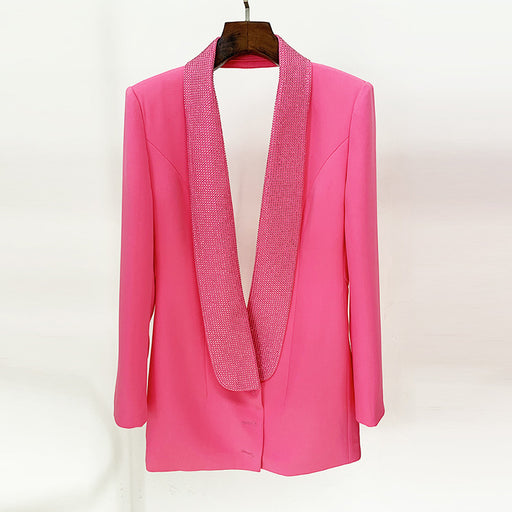 Color-Pink-Goods Star Personality Backless Rhinestone Green Fruit Collar Long Blazer Dress-Fancey Boutique