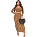 Color-Brown-Women Clothing Thread Burning Square Collar High Waist Slim Fit Hollow Out Cutout Sexy Set-Fancey Boutique