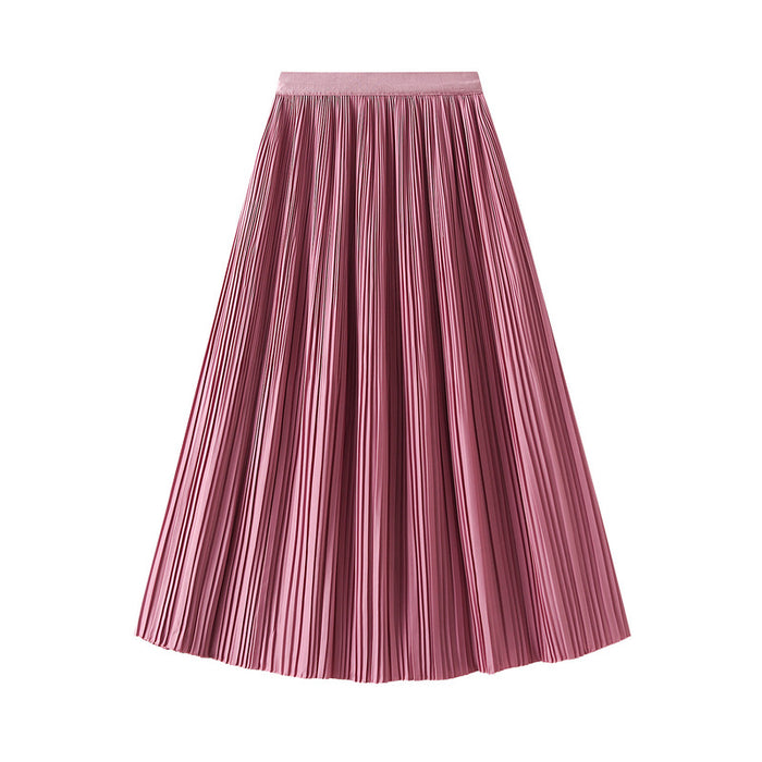 Color-Dark Pink-Elegant Pleated Skirt Double Pleated Draping Summer Slimming Mid Length Pleated Skirt-Fancey Boutique