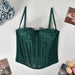 Color-Green-Popular Lace Plastic Bones Body Shaping Sexy Tube Top Strappy Hollow Out Cutout Backless See through Spaghetti Straps Outerwear-Fancey Boutique