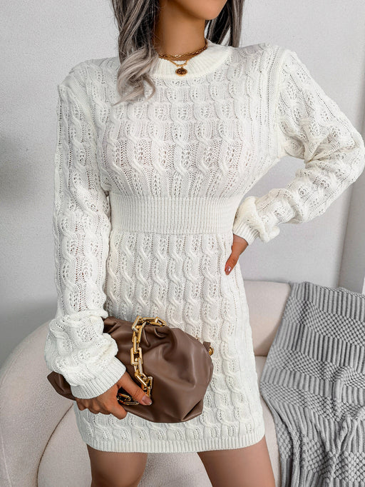 Color-White-Fall Winter Casual Twist Waist Sheath Dress Base Sweater Dress Women Clothing-Fancey Boutique