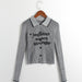 Color-Gray-Autumn Collared Long Sleeve Letter Graphic Print Color Contrasting Stripe Stretch Slim Sweater-Fancey Boutique