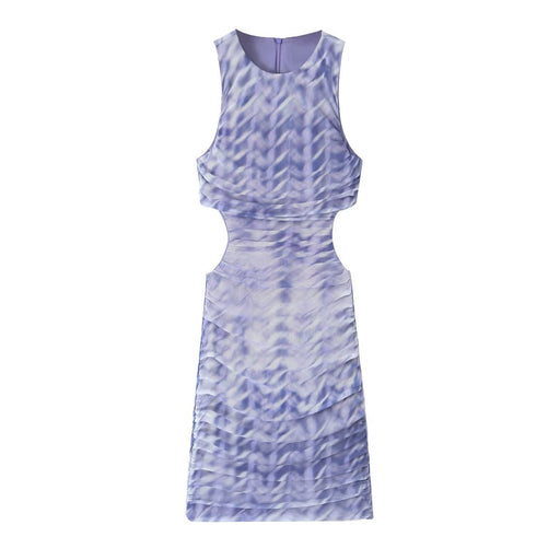 Color-violet-【MOQ-5 packs】 Summer Women Clothes Open Design Printed Silk Net Dress-Fancey Boutique