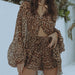 Vacation Summer Leopard Print Loose Outfit Sexy See through Long Sleeves Shirt Shorts Two Piece Set-Fancey Boutique