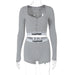 Color-Gray-Women Clothing Sexy Tight Long Sleeves Cropped shirt Top High Waist Shorts Sports Two Piece Seit-Fancey Boutique